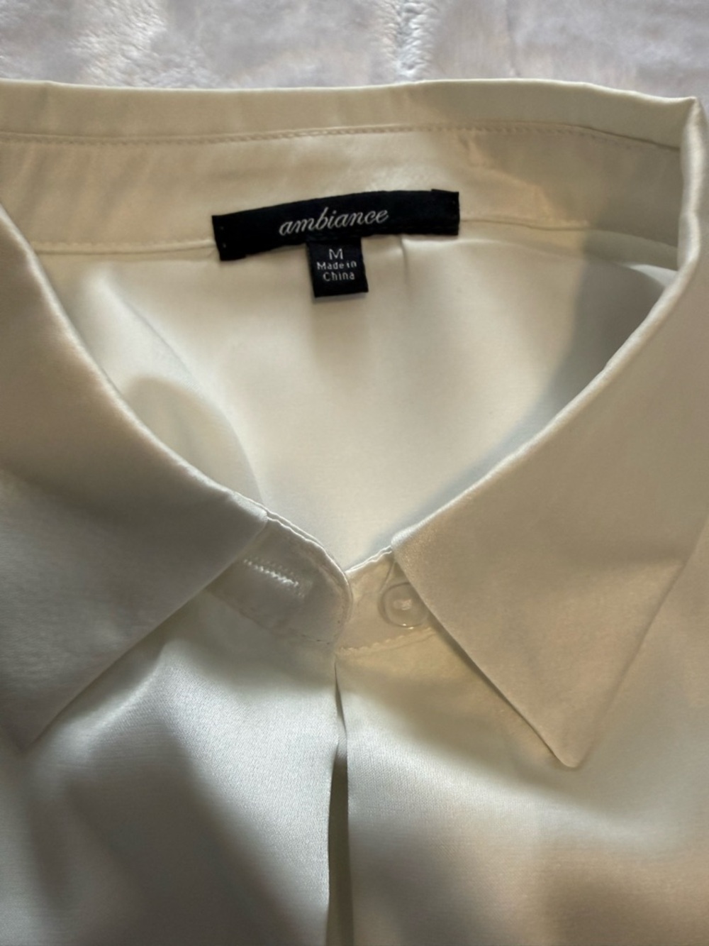 Ambiance Ivory Satin Collared Blouse